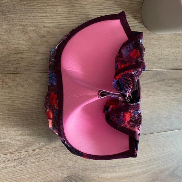 PINK Victoria's Secret Burgundy High Neck Floral Push-Up Bralette - Picture 9 of 12